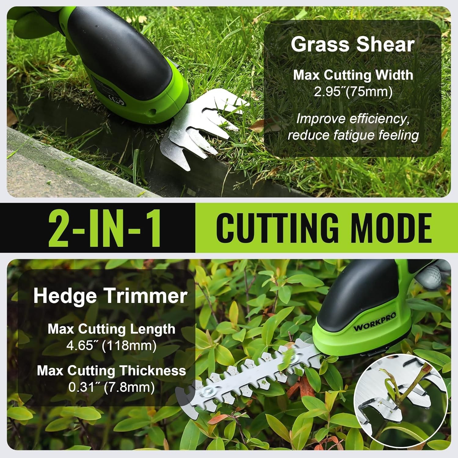 Cordless Grass Shear & Shrubbery Trimmer - 2 in 1 Handheld Hedge Trimmer Elec...