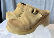 Lower East Side 8.5 Tan Suede Chunky Clog Mule Grunge Boho Leather Vintage Y2K