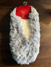 Charter Club Women  s Faux Fur Slipper Socks Non-Slip Slip-On Gray S/M