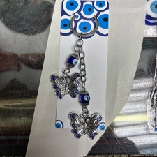 Turkish Blue Evil Eye Keychain with 2 Butterflies Hanging Decor Gift