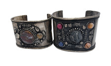 Vintage Style Metal and Stones Bangle stackable Boho Bracelets Set For Women