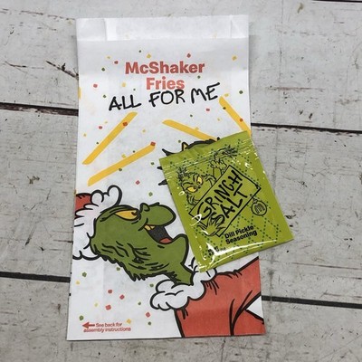 McDonald s Grinch Salt Dill Pickle Seasoning and themed McShaker bag - No Socks