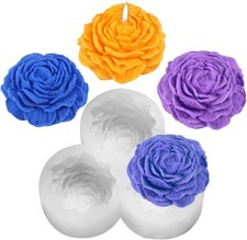 Peony Candle Mold, White Silicone 3 Cavity Flower Molds for Candle Making Epoxy