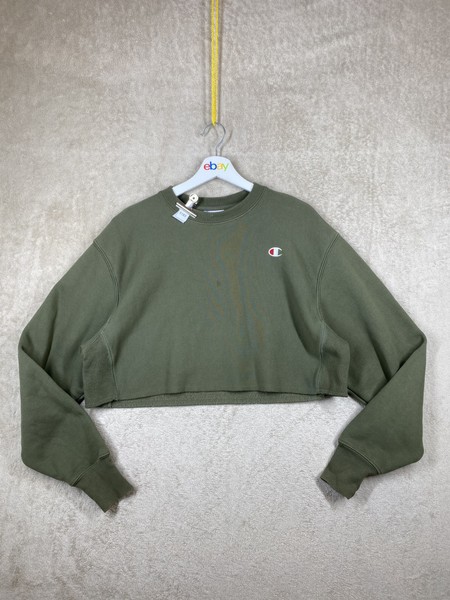 Champion Reverse Weave Cropped Sweatshirt Size M Womens Olive Green Long Sleeve