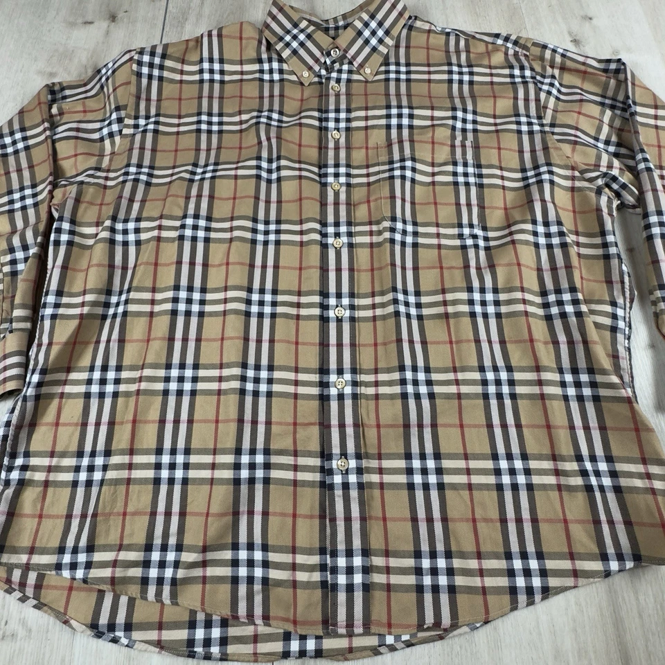 Camisa De Colección Burberry London Para Hombres 2XL Beige Nova Cuadros A Cuadros Con Botones Hecha en EE. UU. Foto 2 de 4