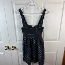 American Eagle Smocked Floral Mini Dress Black White Sleeveless Linen Blend