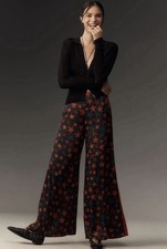 Farm Rio Anthropologie exclusive STAR print wide leg satin pants Small Holiday