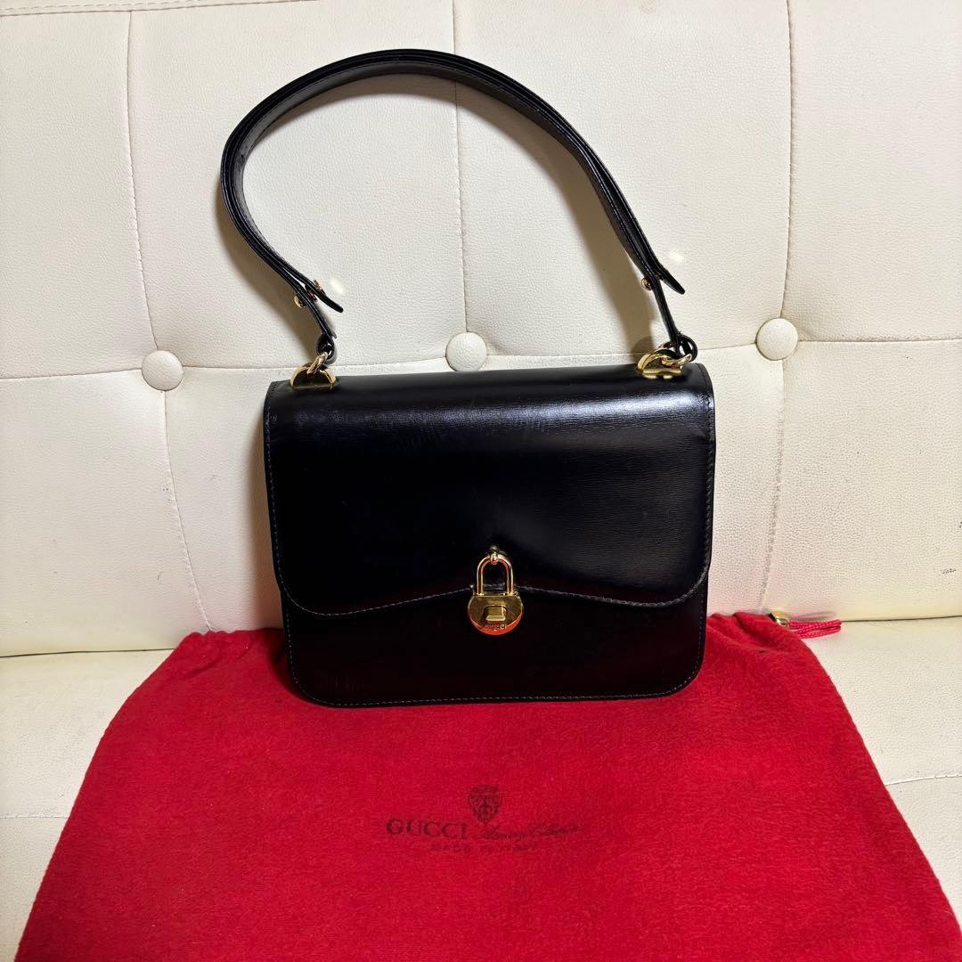 バッグ Gucci Leather Shoulder Bag Vintage GUCCI Vintage 2Way Leather Shoulder Bag Black Authentic Rare