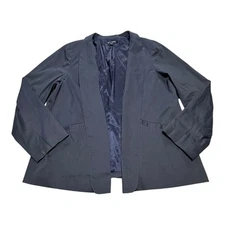 Eileen Fisher Blazer Jacket Women's 18W Dark Navy Blue Open Front Long Sleeve