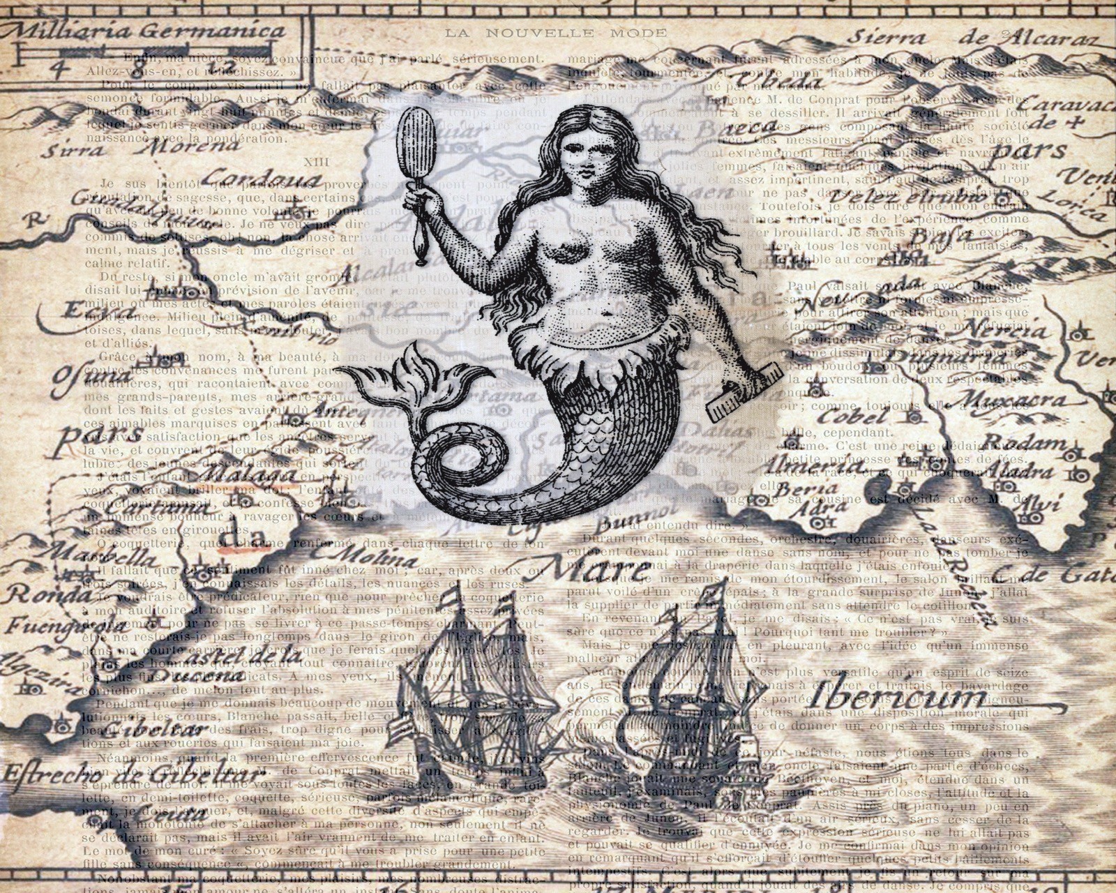 Merinides Map 15637.Wall Decor Poster.Interior Art.Mermaid Nautical Map Ocean ...