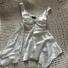 Onyx Nite Dress Womens 1X White Satin Handkerchief Hem Beaded Formal Wedding