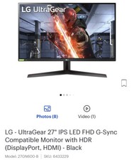 LG-UltraGear 27  IPS LED FHD G-Sync Compatible Monitor with HDR Dis. P. HDMI 