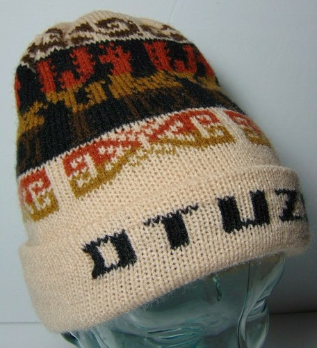 Vintage 1990s OTUZCO PERU LLAMA LLAMAS KNIT WINTER STOCKING CAP HAT HIPSTER - Picture 8 of 11