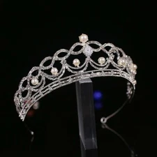 5.5cm Tall Pearl Crystal Tiara Crown Wedding Bridal Queen Princess For Women