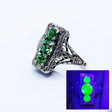 Sterling Uranium Glass Ring Art Deco Shield 925 Silver