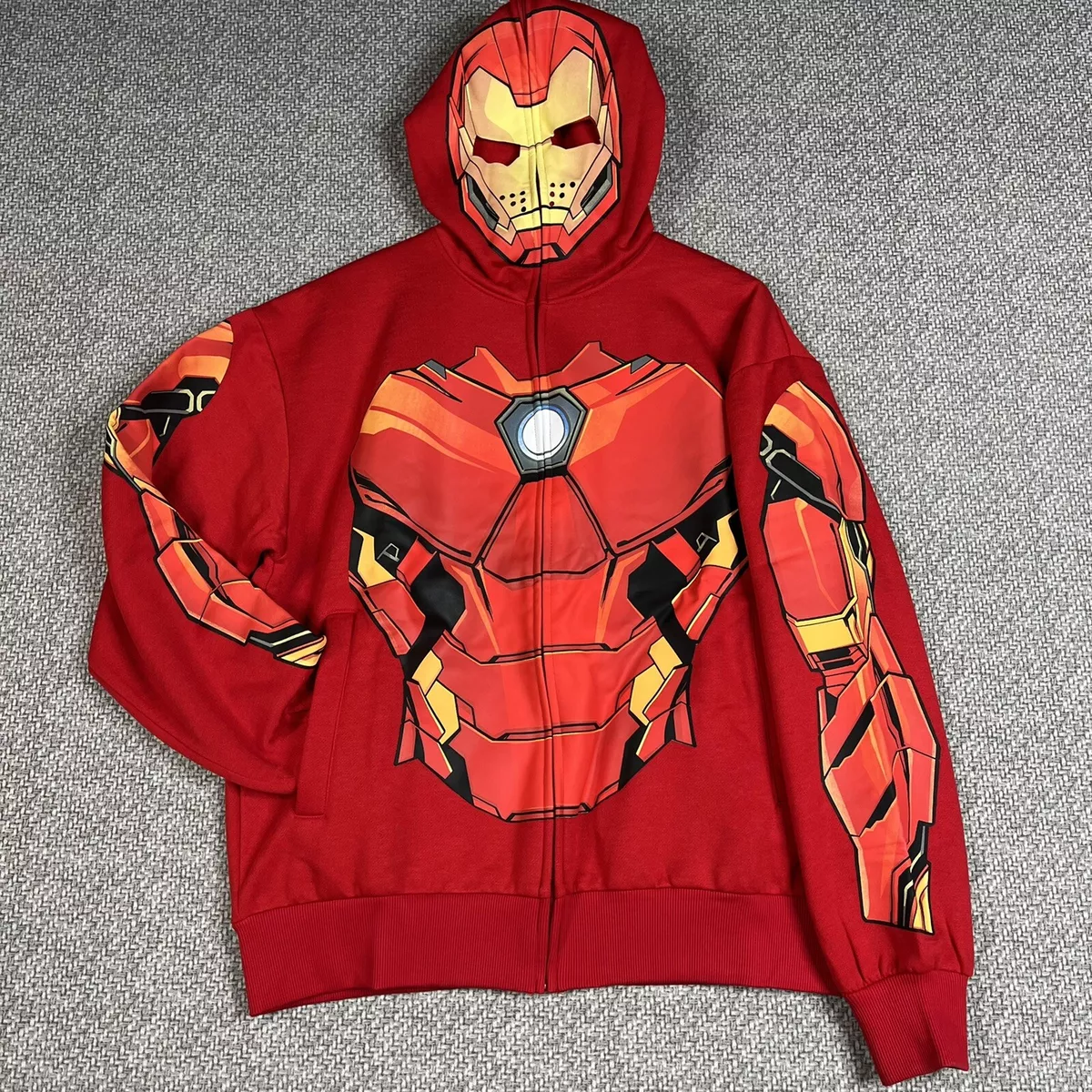 Marvel Iron Man Zip Up Hoodie Over The Face Mask Men s Small Red