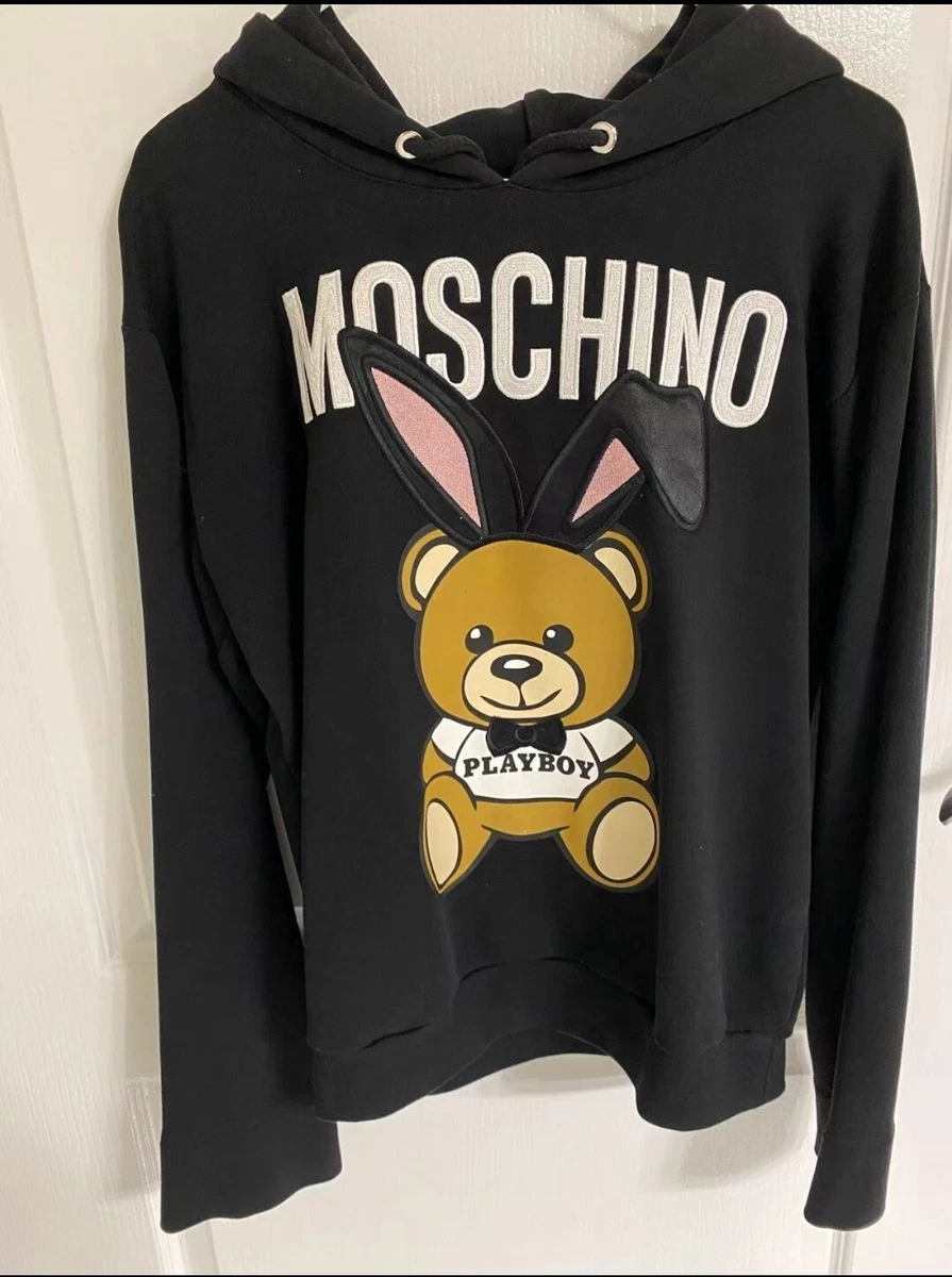 Moschino teddy-print cotton hoodie - Black