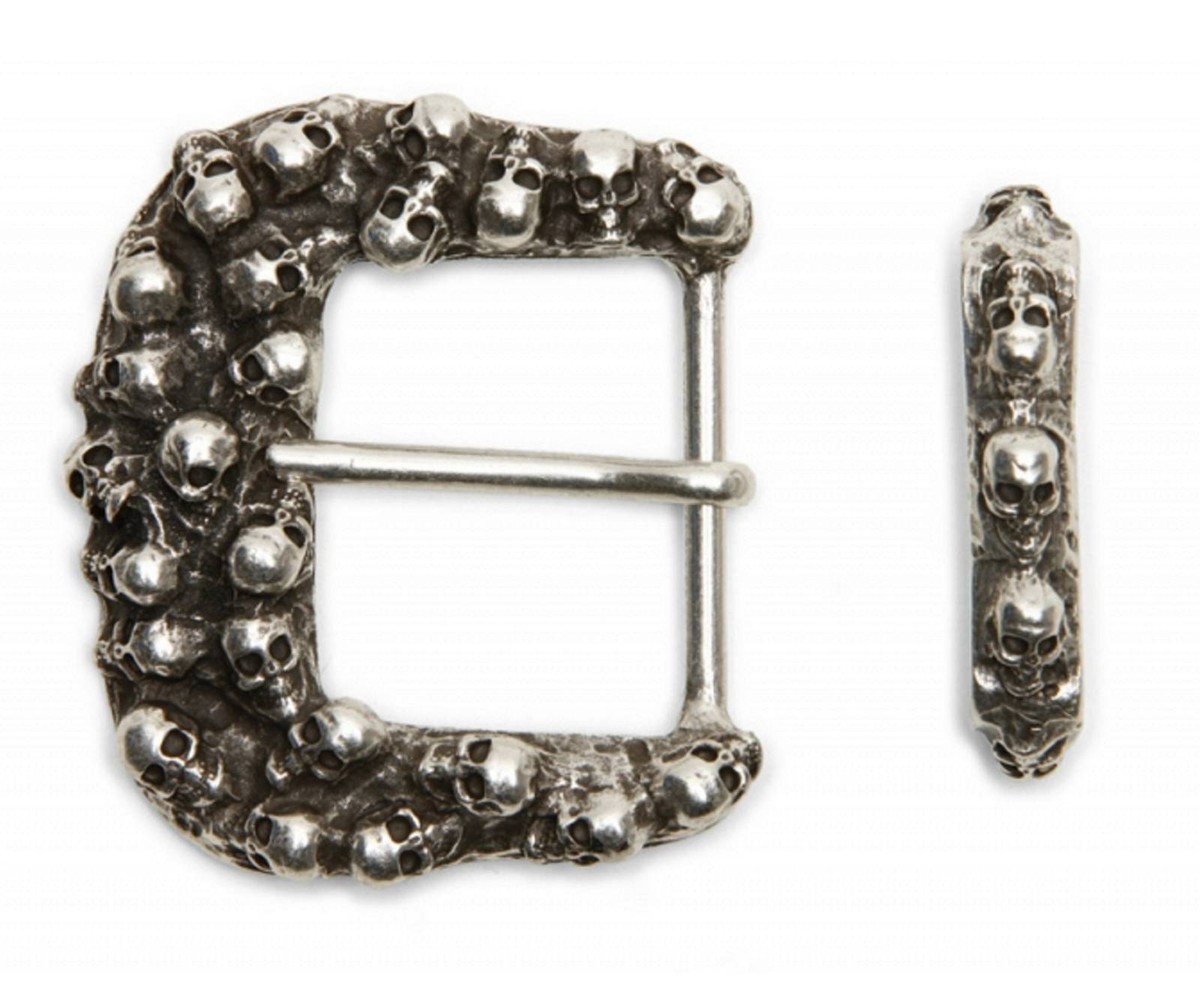 Boucle De Ceinture Tête De Mort - Argent Noirci - Zamak Sans Nickel - Taille 4 Cm - Neuf Sans étiquettes