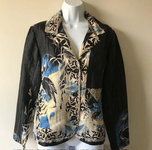 Citron Santa Monica Size M Silk Top Lightweight Multicolor Black L/S - Picture 3 of 11