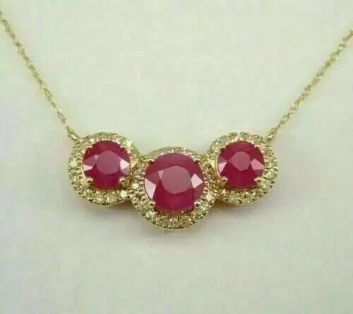 2CT Round Cut Lab Created Ruby Diamond Women's Pendant 14K Yellow Gold Plated - Image 3 of 4