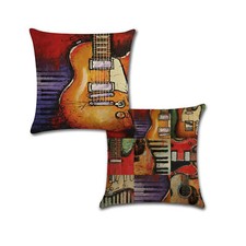 Set of 2 Pillow Covers 18x18, Guitar, Piano Linen Fabric Decorative 45x45cm