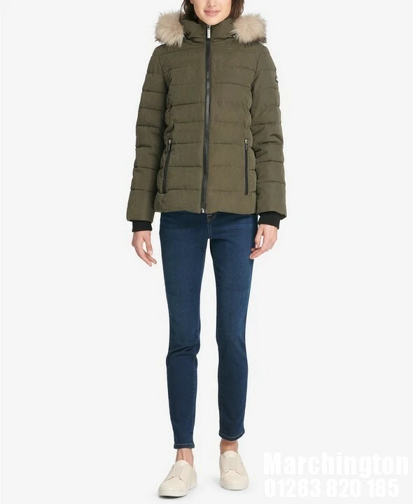 DKN  puffer Jacket Small UK 8-10 hooded Olive Green short  NEW RRP $220 - Image 2 of 4