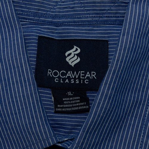 Rocawear Button Up Shirt Mens XL Blue White Stripe 100% Cotton Long Sleeve - Picture 7 of 9