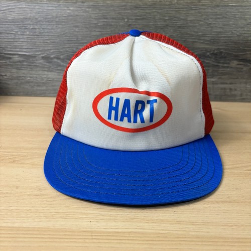 Vintage HART Hat Cap Snapback Blue Trucker White Large Adjustable USA Made - Picture 2 of 12