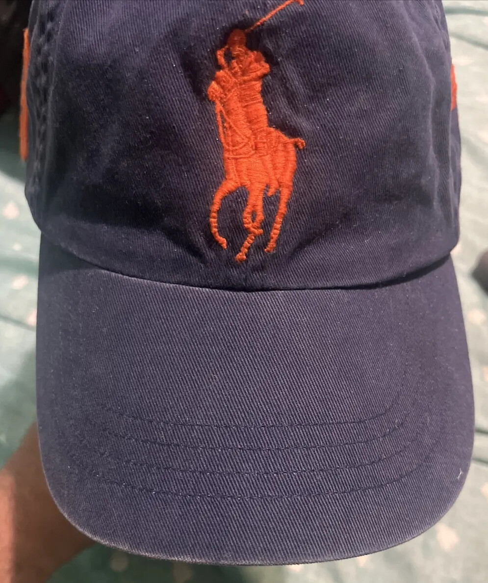 Cappello Polo Ralph Lauren Big Pony MCMLXVII in pelle strapback blu arancione ottime condizioni #3