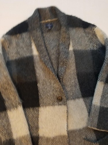 American Eagle Outfitters Oversized Plaid Sweater Coat S Black Gray - Picture 2 of 8