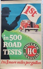SINCLAIR HC GASOLINE 1ST IN 500 ROAD TESTS POSTER 28X44 circa 1938