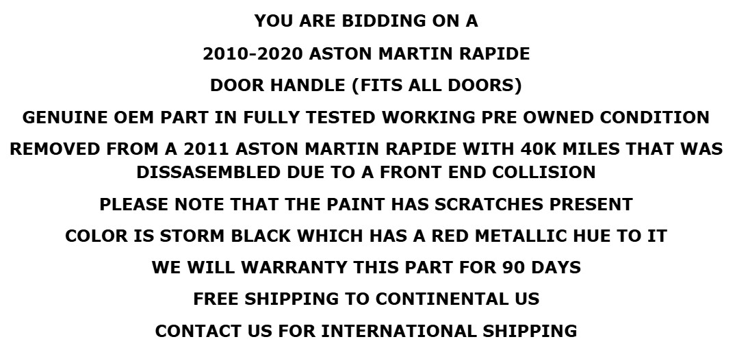 2010-2020 Aston Martin Rapide Door Handle Assembly (All Doors) OEM Storm Black