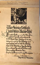 WWI 1918-20 USMC MARINE CORPS SERVICE CERTIFICATE AEF FRANCE