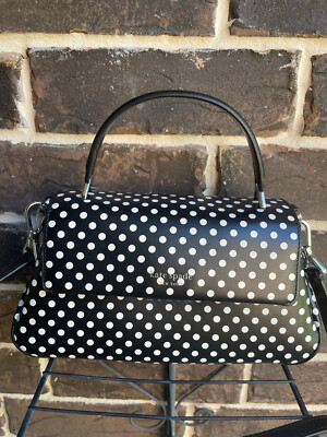 NWT  Kate Spade NY Grace Dot Fine Smooth Leather Convertible Satchel black white