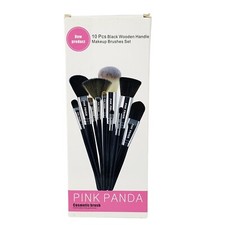 Makeup Brushes Set 10 pc Pink Panda Wooden Handle Cosmetic Brushes
