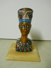 Brass Copper Painted Egyptian Pharaoh Nefertiti Statue On Marble Base
