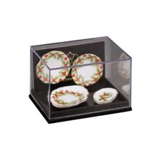 DOLLHOUSE 1:12 REUTTER CHRISTMAS MISTLETOE PLATES & SERVING DISHES - 1.546/5