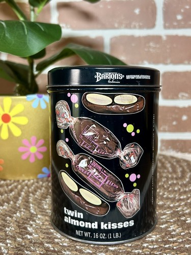 Vintage Barton’s MOD Canister Metal Tin Black Groovy Design 70s Almond Kisses - Picture 4 of 8
