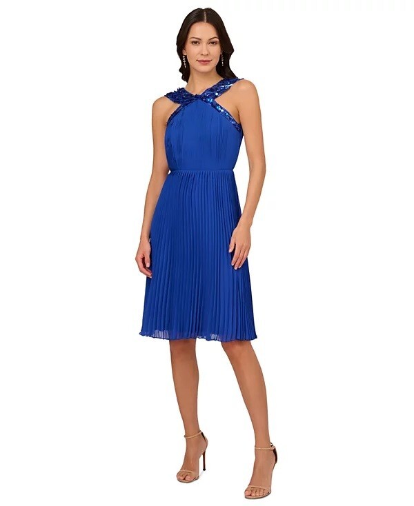 adrianna papell chiffon halter dress Women's Pleated Sapphire Size 14 $249 Project GLAM - Start LowStock:44154460733491 Floral chiffon this evening dress is Size:48R08