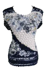 Women's Popcorn Floral Print Blouse Short Sleeve Top Expandable One Size New