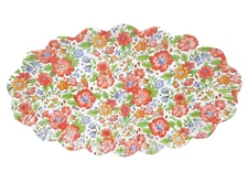 Shabby Chic Melamine Serving Tray Bright Flower Blossoms 15"x9" scalloped edge