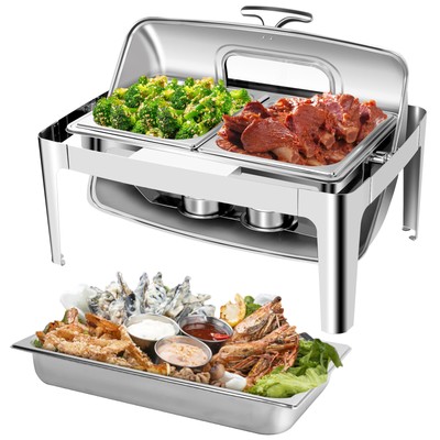 Roll Top Chafing Dish Buffet Set, 9.5QT Food Warmer for Hotel Catering