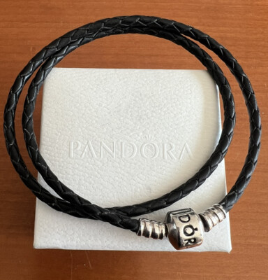 Pandora Double Braided Leather Black Bracelet | eBay UK
