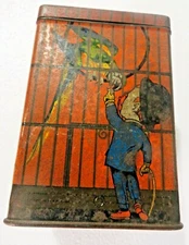 VINTAGE ADVERTISING TIN BOX  Sharp's Super Kreem Toffee parrot in cage SQUARE 