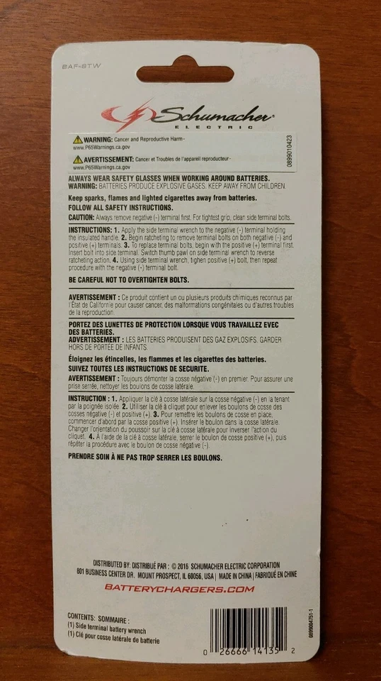 Reversible Side Terminal Battery Ratchet Wrench 5/16" BAF-STW Schumacher NEW - Image 2 of 2