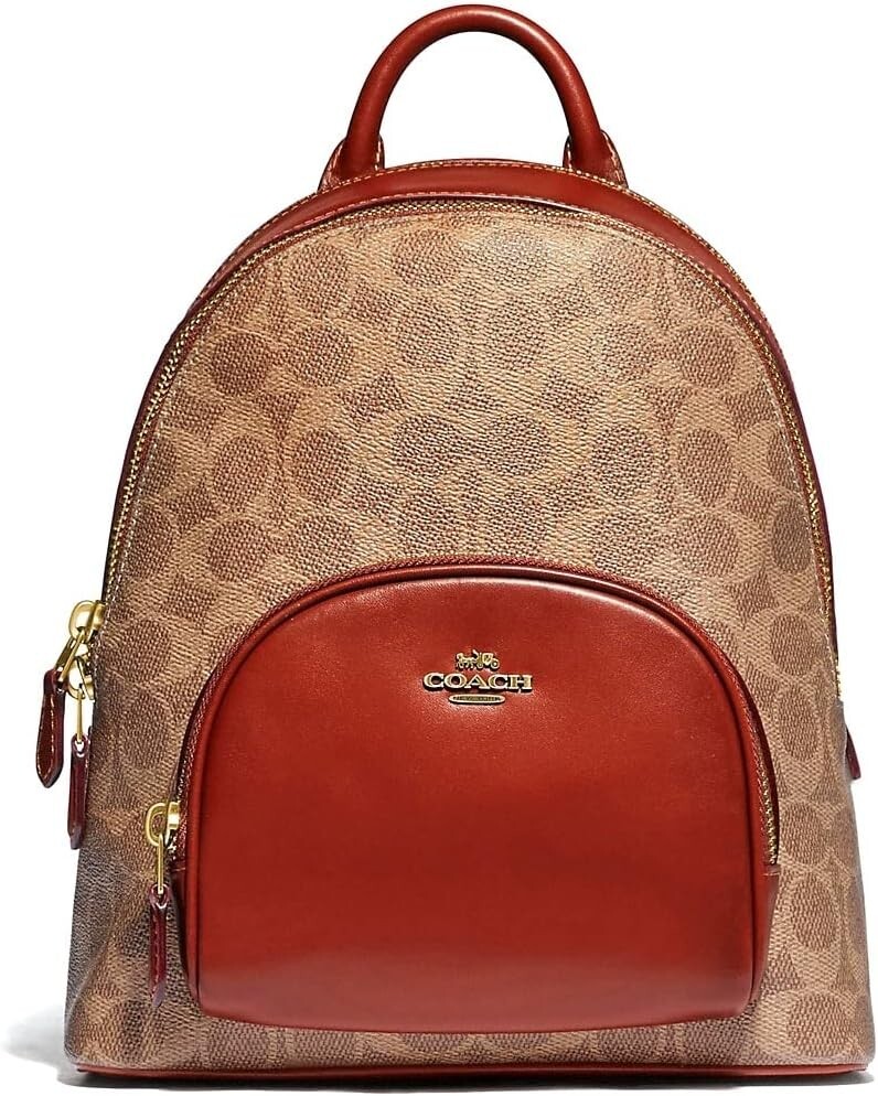 Coach Womens Carrie Signature Canvas Backpack Bag Handbag Zip Beige Red 23 NEW Coach | Bags | Coach Womens Carrie Signature Canvas Backpack  main image 2