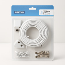 TV Aerial Cable Extension Kit White 15m Coaxial Surface Mounted Socket Splitter