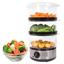 Food Steamer Electric 3 Tier Cooker Vegetable Fish Stainless Steel Timer