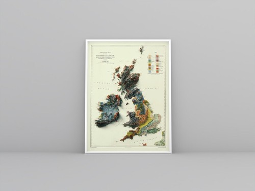 Mapa de las Islas Británicas, Inglaterra mapa de alivio 2D - impresión plana 2D - Imagen 3 de 7