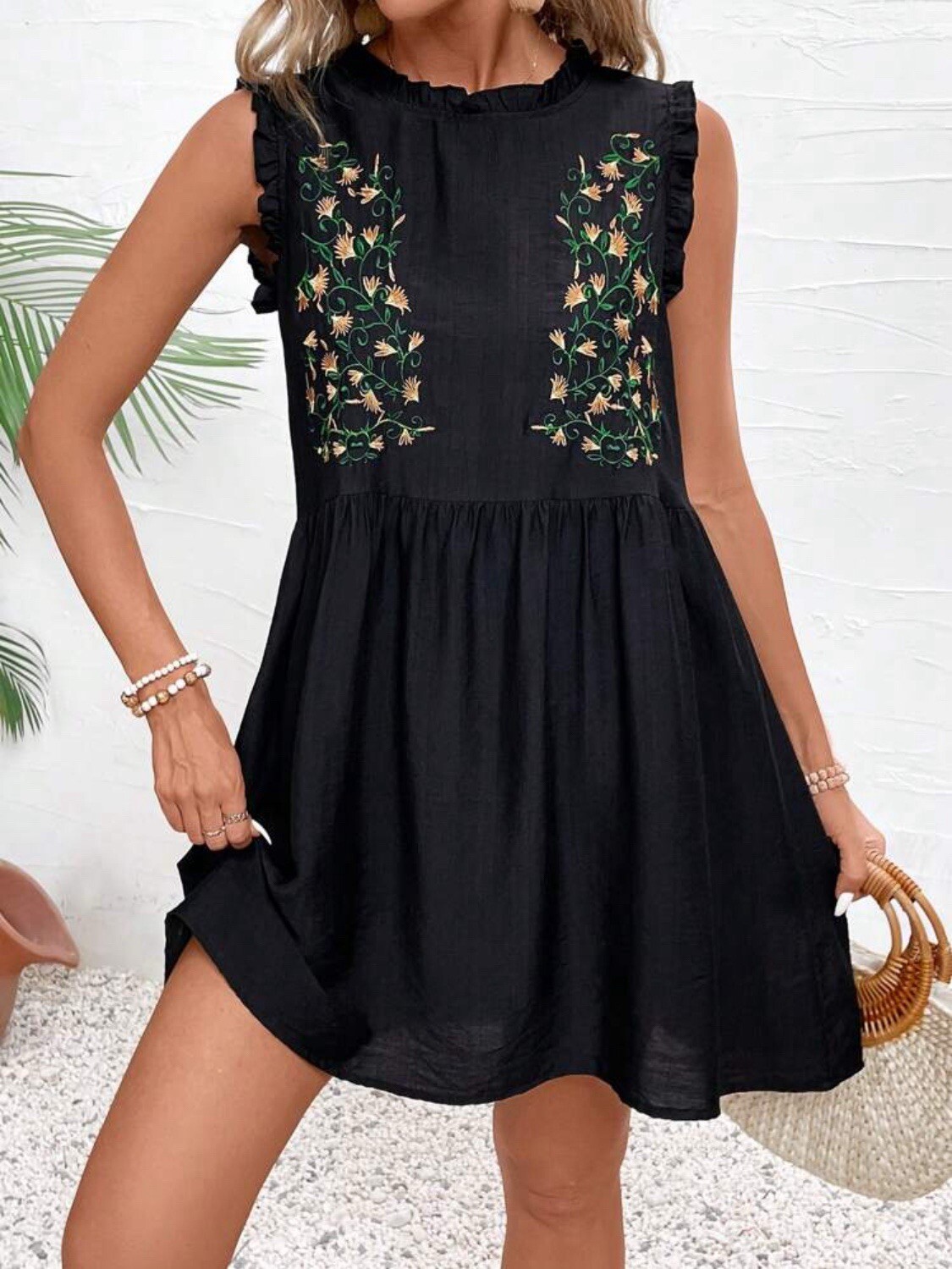 Vestido de Verano/Mini Sin Mangas Bordado Estilo Bohemio Viscosa Vestido de Verano